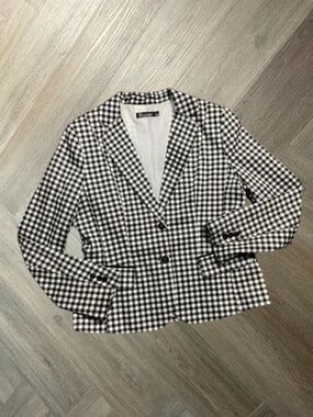 7th‎ Avenue Suiting New York & Company Gingham Blazer Womens 12 Black White Chic